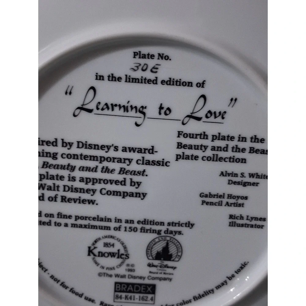 Disney Knowles Beauty and the Beast Learning to Love Collector Plate 1993 8 in - Picture 3 of 3